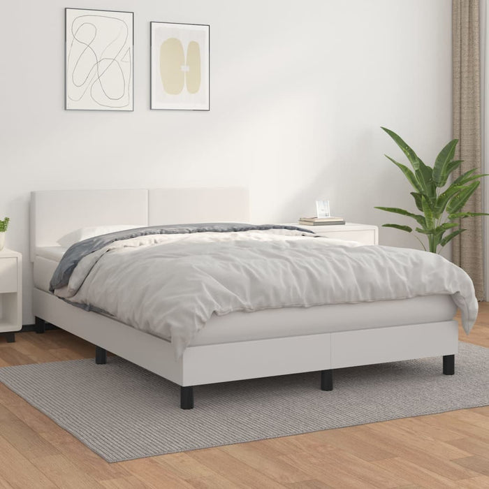 Pat box spring cu saltea, alb, 140x200 cm, piele ecologică WALTI