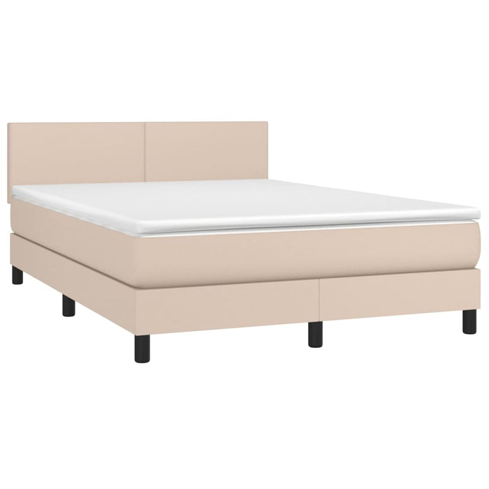 Pat box spring cu saltea, cappuccino, 140x200cm piele ecologică - WALTI WALTI