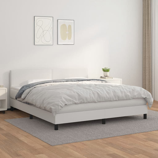 Pat box spring cu saltea, alb, 160x200 cm, piele ecologică - WALTI WALTI