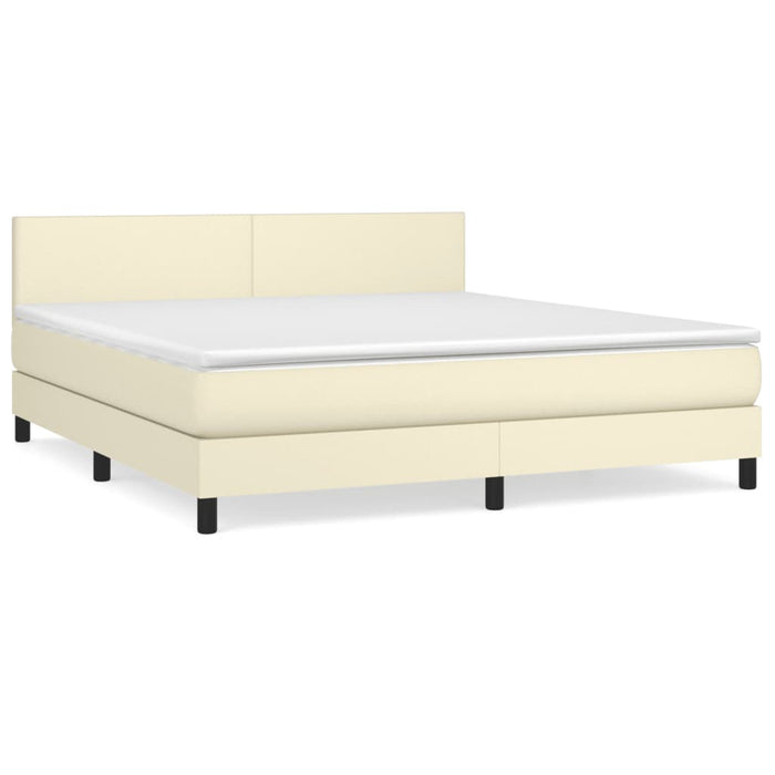 Pat box spring cu saltea, crem, 160x200 cm, piele ecologică WALTI