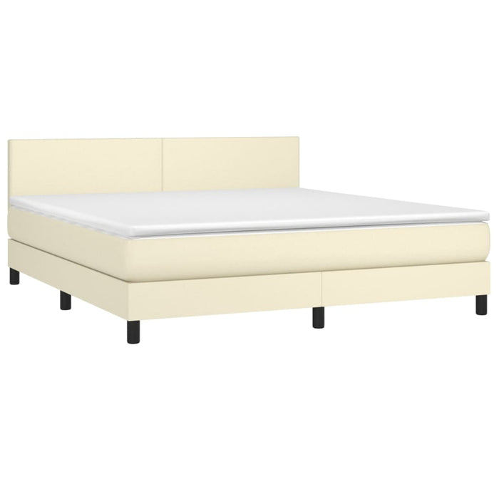Pat box spring cu saltea, crem, 160x200 cm, piele ecologică WALTI