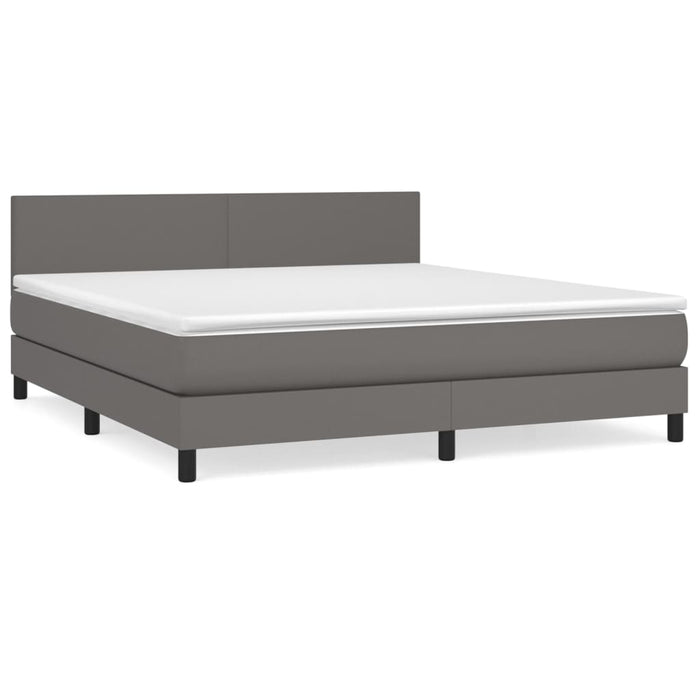 Pat box spring cu saltea, gri, 160x200 cm, piele ecologică WALTI