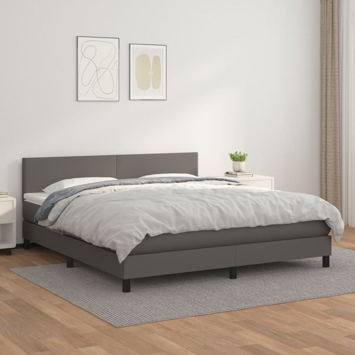Pat box spring cu saltea, gri, 160x200 cm, piele ecologică WALTI