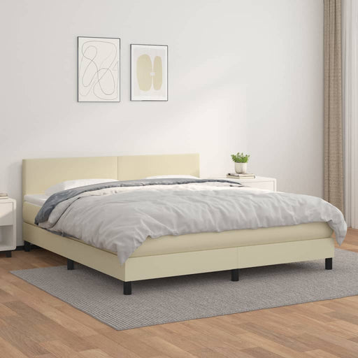 Pat box spring cu saltea, crem, 180x200 cm, piele ecologică - WALTI WALTI