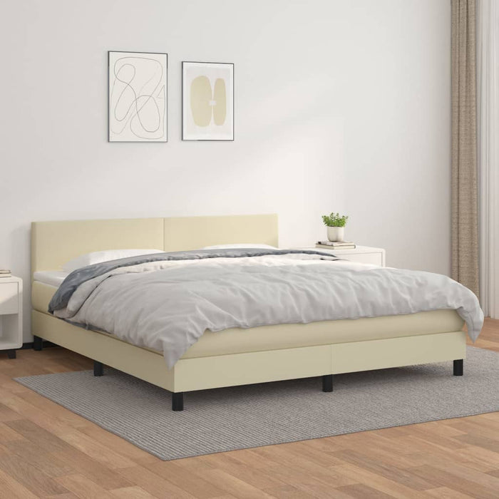 Pat box spring cu saltea, crem, 180x200 cm, piele ecologică WALTI