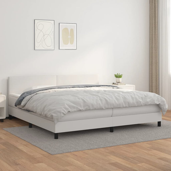 Pat box spring cu saltea, alb, 200x200 cm, piele ecologică - WALTI WALTI