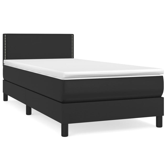 Pat box spring cu saltea, negru, 80x200 cm, piele ecologică WALTI