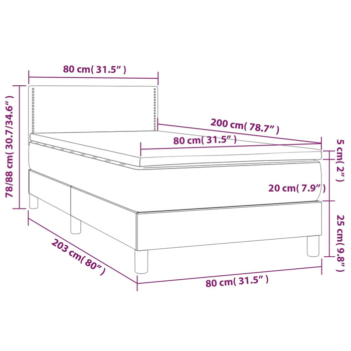 Pat box spring cu saltea, negru, 80x200 cm, piele ecologică WALTI