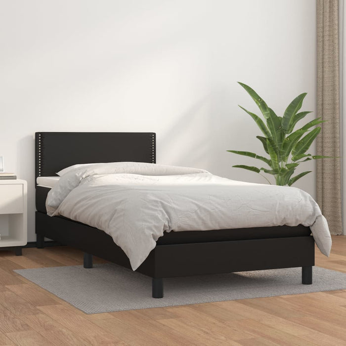 Pat box spring cu saltea, negru, 80x200 cm, piele ecologică WALTI
