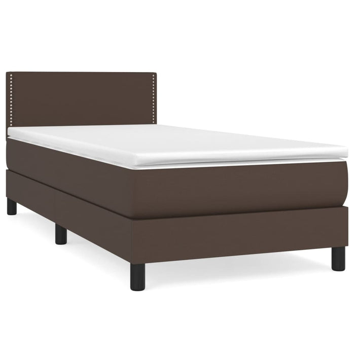 Pat box spring cu saltea, maro, 90x190 cm, piele ecologică WALTI