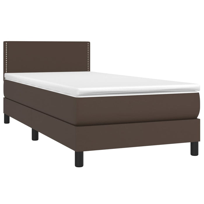 Pat box spring cu saltea, maro, 90x190 cm, piele ecologică WALTI