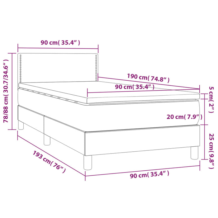 Pat box spring cu saltea, maro, 90x190 cm, piele ecologică WALTI