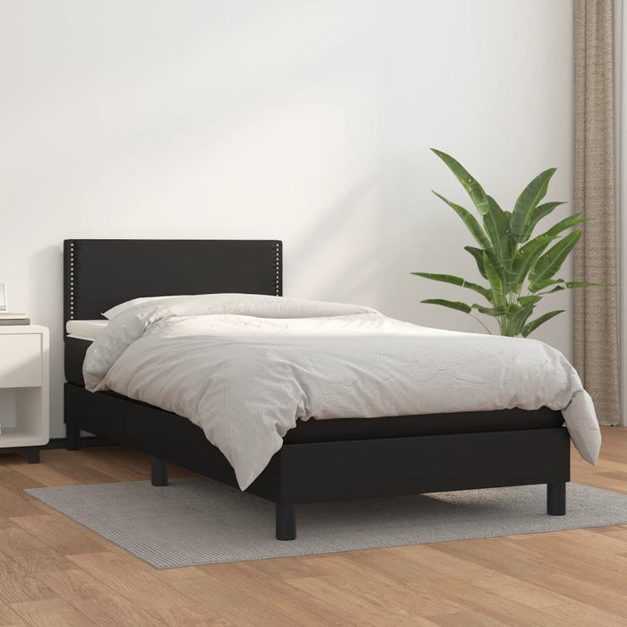 Pat box spring cu saltea, negru, 90x200 cm, piele ecologică - WALTI WALTI