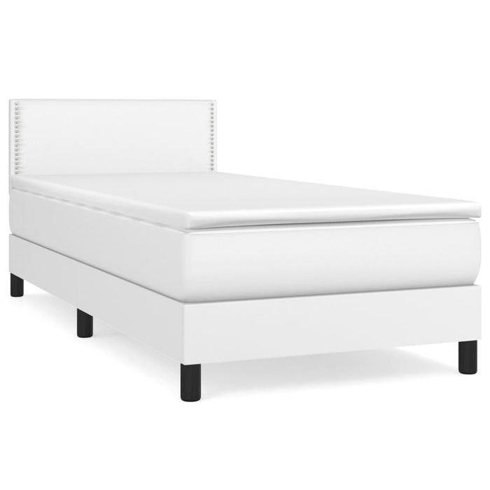 Pat box spring cu saltea, alb, 100x200 cm, piele ecologică - WALTI WALTI