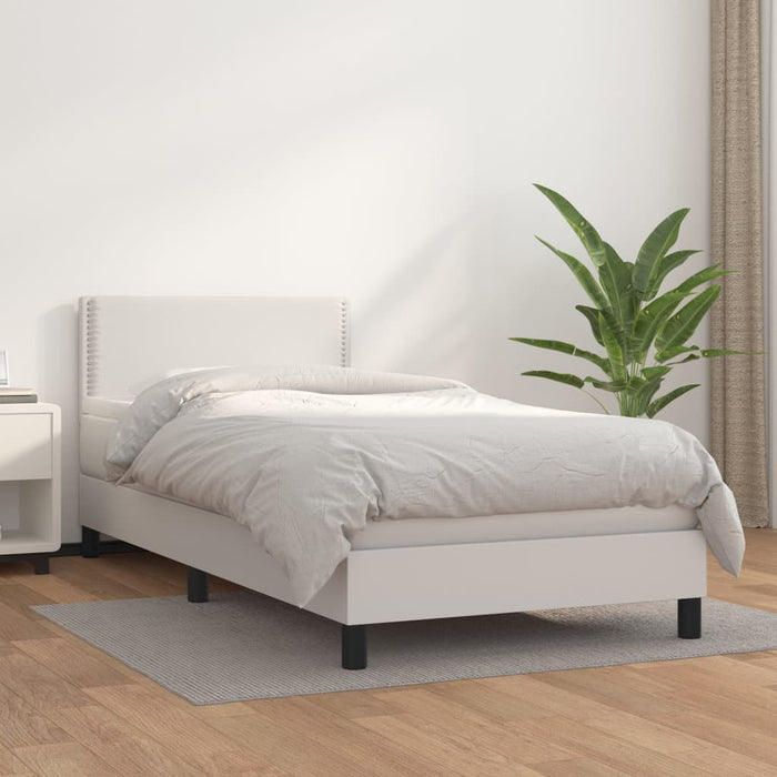 Pat box spring cu saltea, alb, 100x200 cm, piele ecologică - WALTI WALTI
