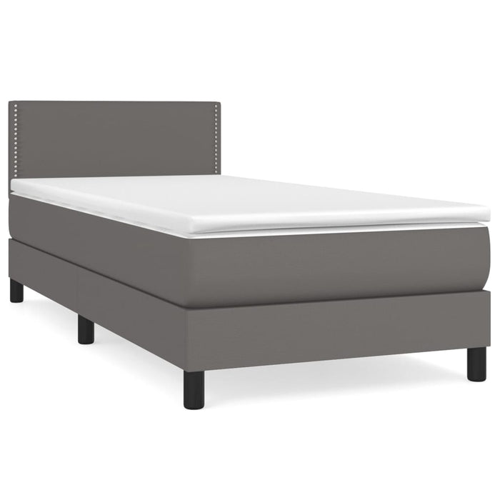 Pat box spring cu saltea, gri, 100x200 cm, piele ecologică - WALTI WALTI