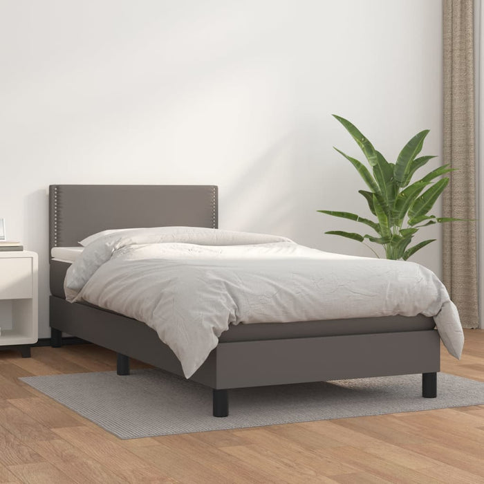Pat box spring cu saltea, gri, 100x200 cm, piele ecologică - WALTI WALTI