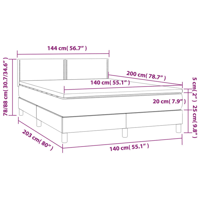 Pat box spring cu saltea, gri, 140x200 cm, piele ecologică - WALTI WALTI