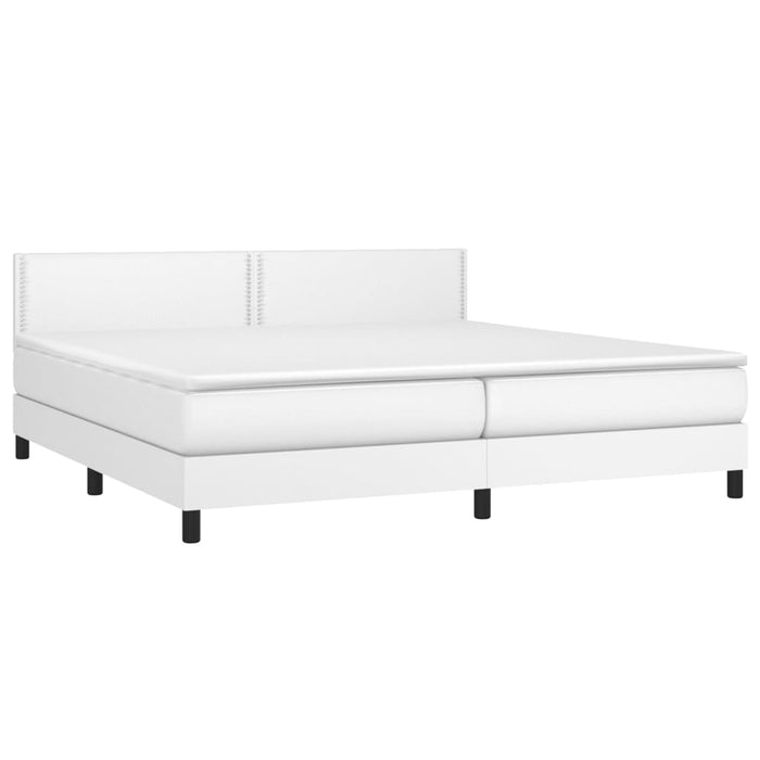 Pat box spring cu saltea, alb, 200x200 cm, piele ecologică - WALTI WALTI