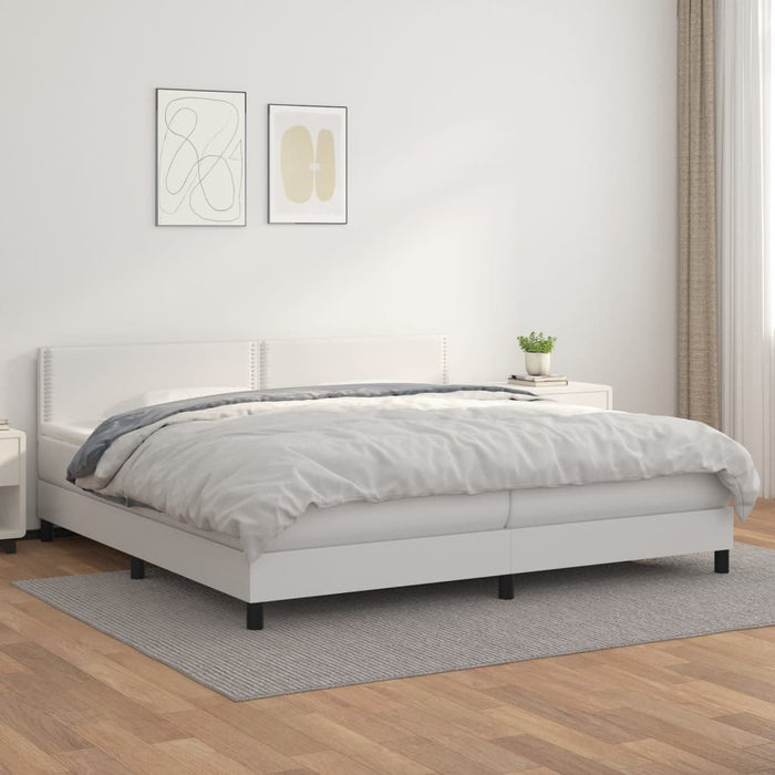 Pat box spring cu saltea, alb, 200x200 cm, piele ecologică - WALTI WALTI