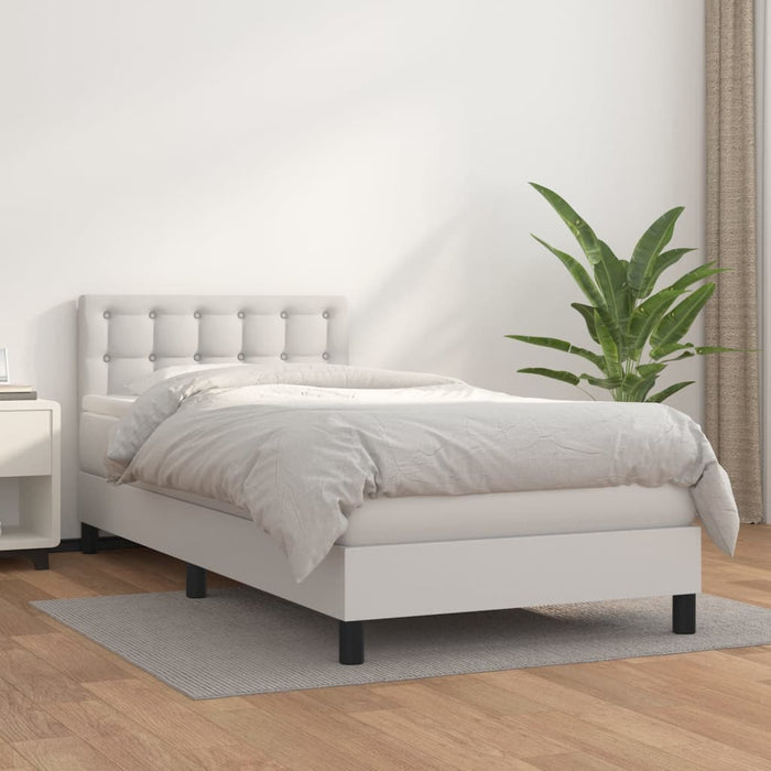 Pat box spring cu saltea, alb, 80x200 cm, piele ecologică - WALTI WALTI