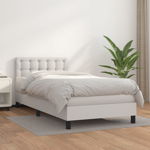 Pat box spring cu saltea, alb, 90x190 cm, piele ecologică - WALTI WALTI