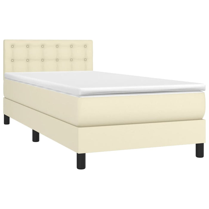 Pat box spring cu saltea, crem, 90x190 cm, piele ecologică WALTI