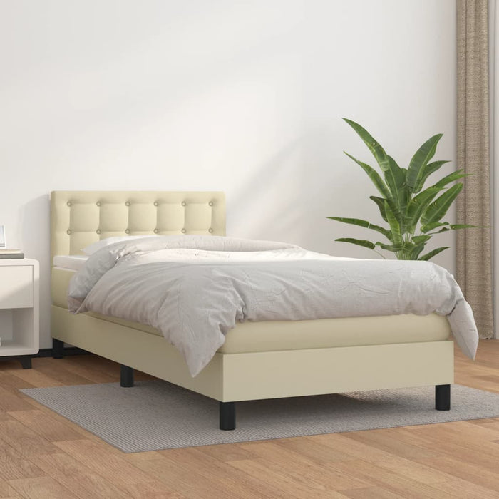 Pat box spring cu saltea, crem, 90x190 cm, piele ecologică WALTI