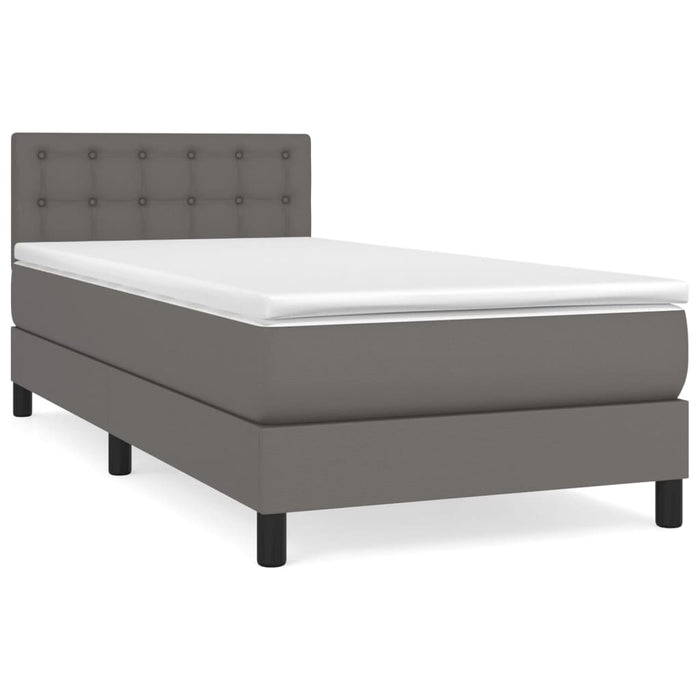 Pat box spring cu saltea, gri, 90x190 cm, piele ecologică WALTI