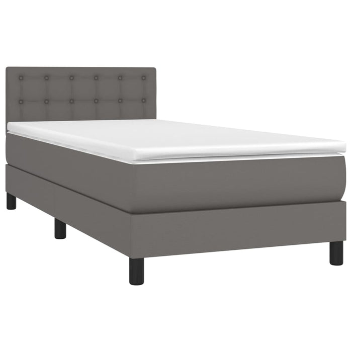 Pat box spring cu saltea, gri, 90x190 cm, piele ecologică WALTI