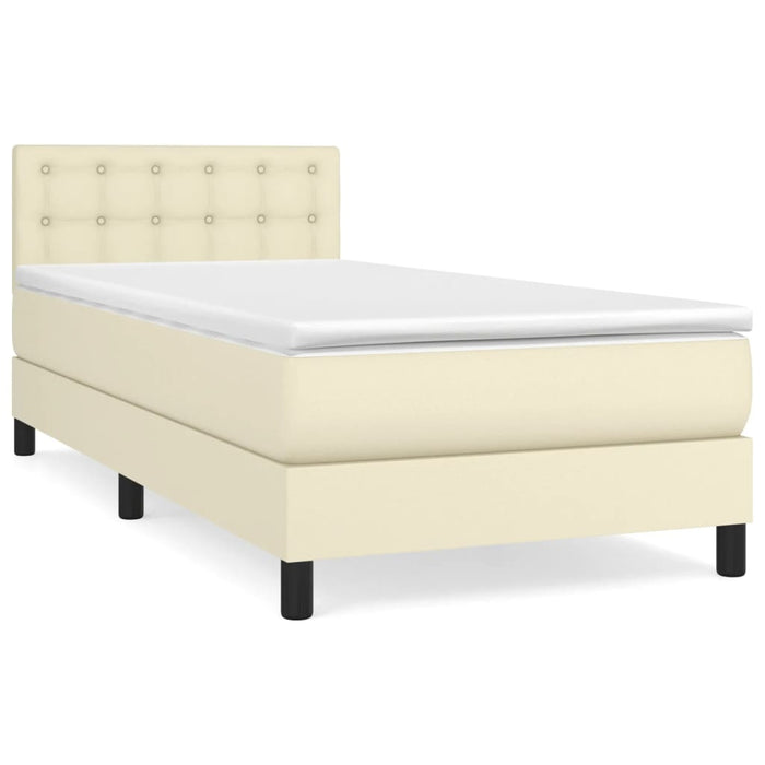 Pat box spring cu saltea, crem, 90x200 cm, piele ecologică - WALTI WALTI