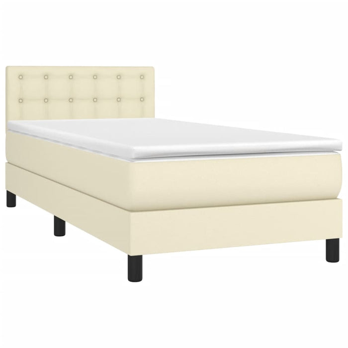 Pat box spring cu saltea, crem, 90x200 cm, piele ecologică - WALTI WALTI