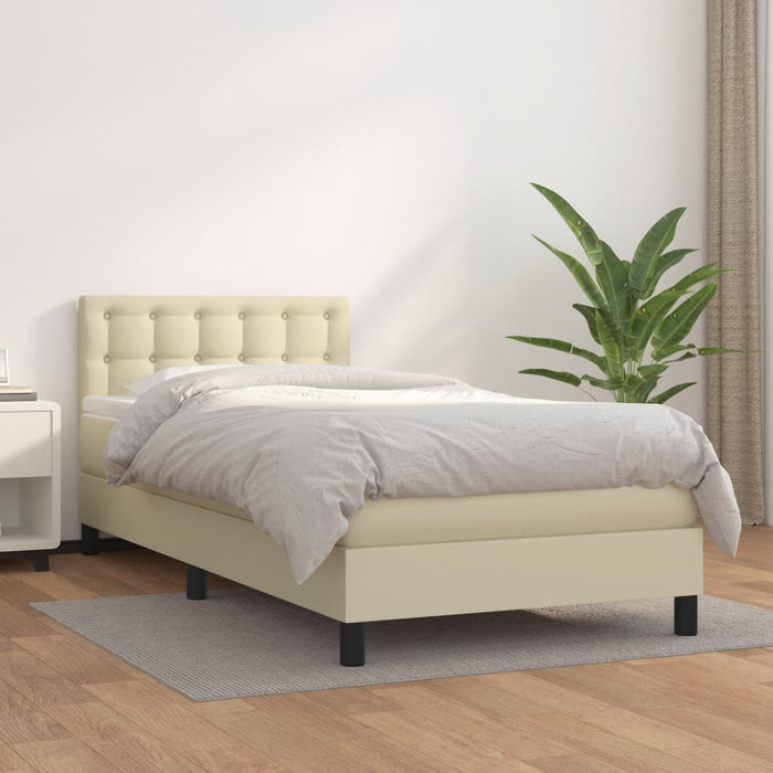 Pat box spring cu saltea, crem, 90x200 cm, piele ecologică - WALTI WALTI