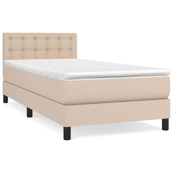 Pat box spring cu saltea, cappuccino, 90x200 cm piele ecologică - WALTI WALTI