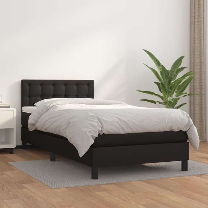 Pat box spring cu saltea, negru, 100x200 cm, piele ecologică - WALTI WALTI