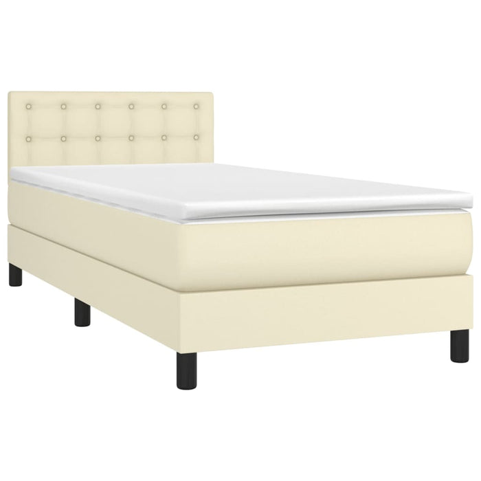 Pat box spring cu saltea, crem, 100x200 cm, piele ecologică - WALTI WALTI