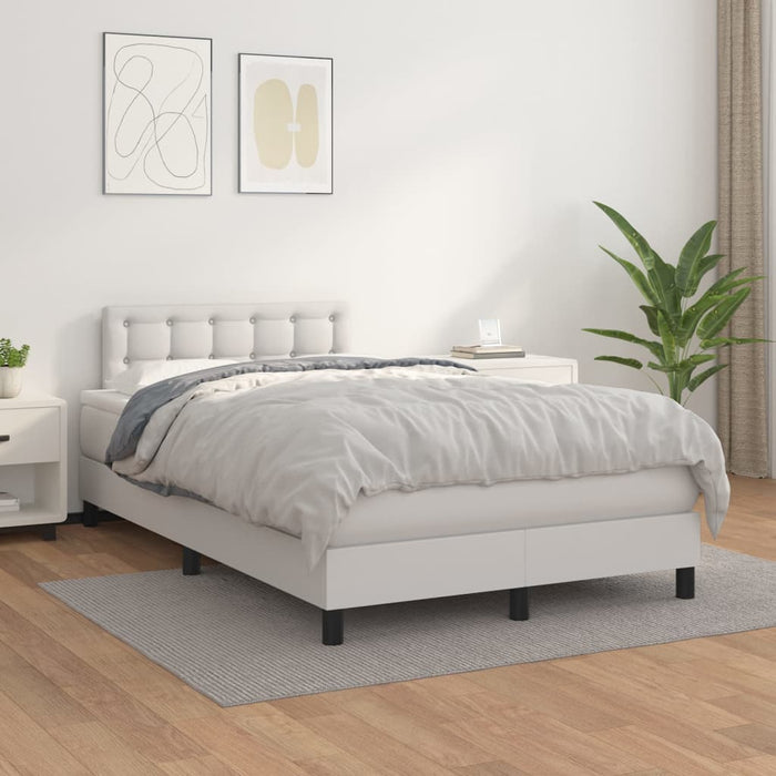 Pat box spring cu saltea, alb, 120x200 cm, piele ecologică - WALTI WALTI