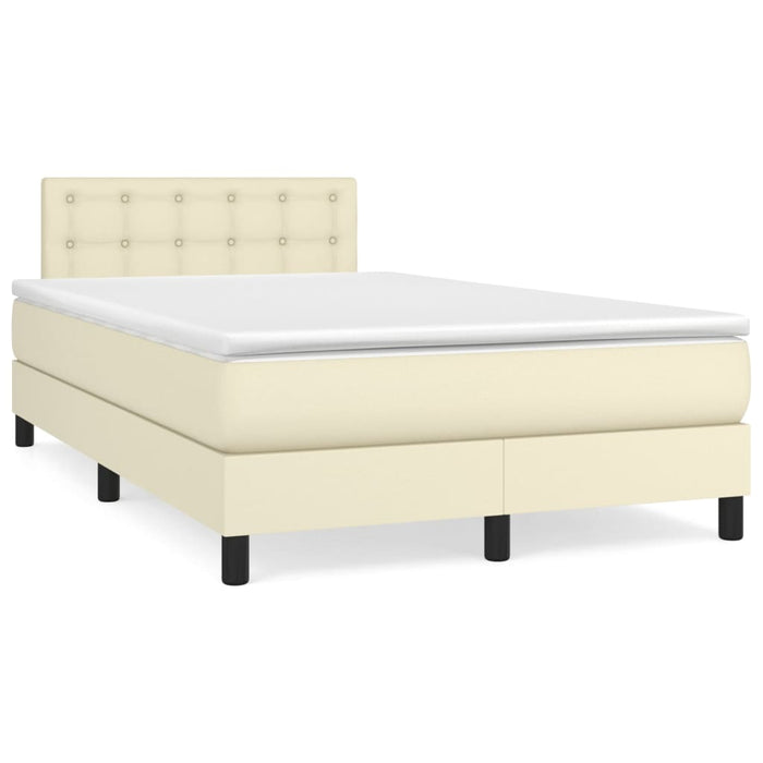 Pat box spring cu saltea, crem, 120x200 cm, piele ecologică WALTI