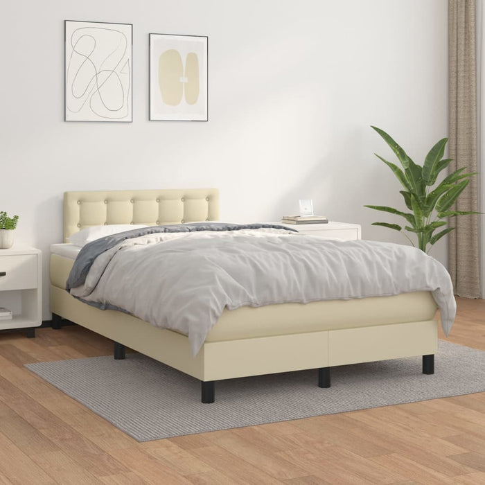 Pat box spring cu saltea, crem, 120x200 cm, piele ecologică WALTI