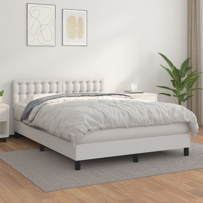 Pat box spring cu saltea, alb, 140x190 cm, piele ecologică - WALTI WALTI