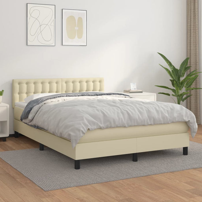 Pat box spring cu saltea, crem, 140x190 cm, piele ecologică WALTI