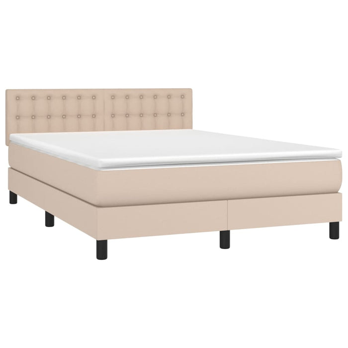 Pat box spring cu saltea, cappuccino, 140x190cm piele ecologică WALTI