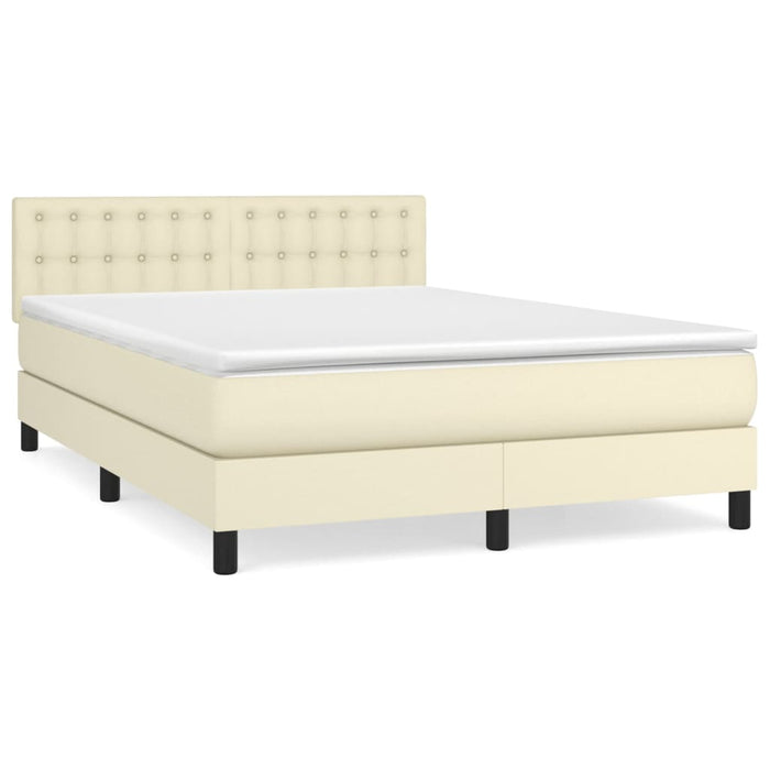 Pat box spring cu saltea, crem, 140x200 cm, piele ecologică WALTI