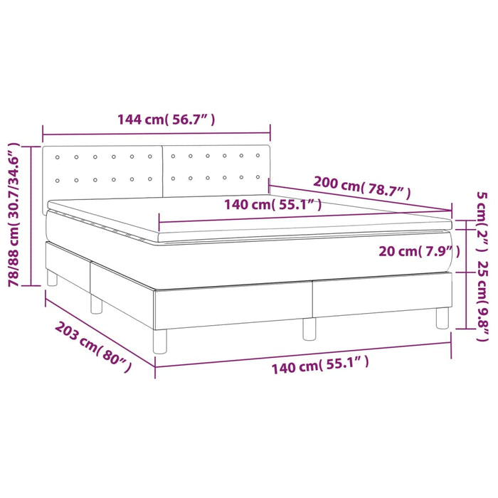 Pat box spring cu saltea, gri, 140x200 cm, piele ecologică - WALTI WALTI