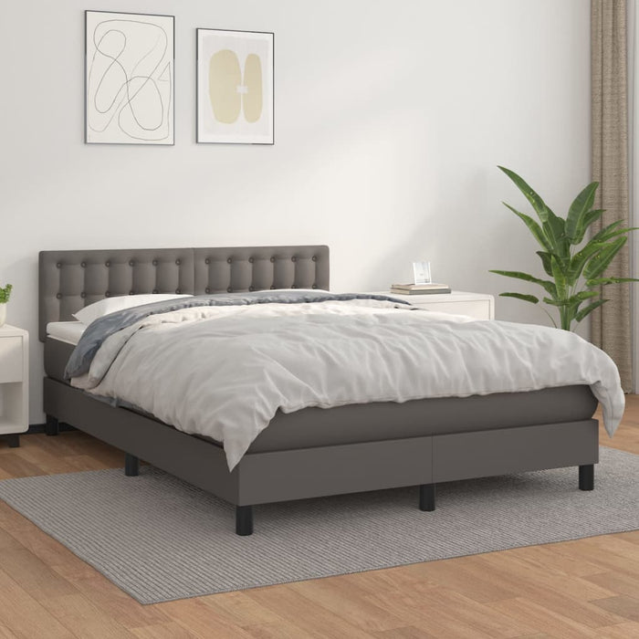 Pat box spring cu saltea, gri, 140x200 cm, piele ecologică - WALTI WALTI
