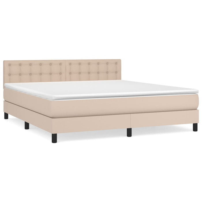 Pat box spring cu saltea, cappuccino, 160x200cm piele ecologică - WALTI WALTI