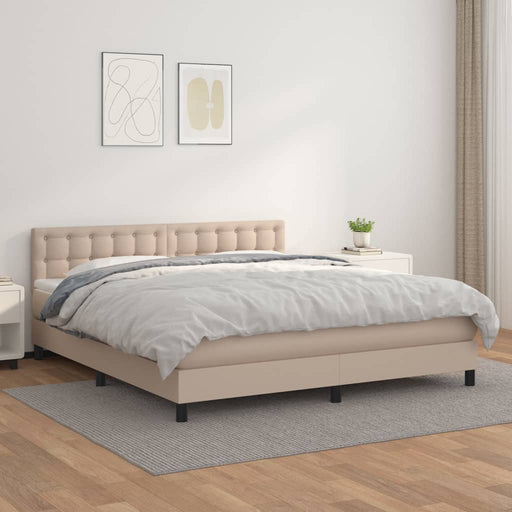 Pat box spring cu saltea, cappuccino, 160x200cm piele ecologică - WALTI WALTI