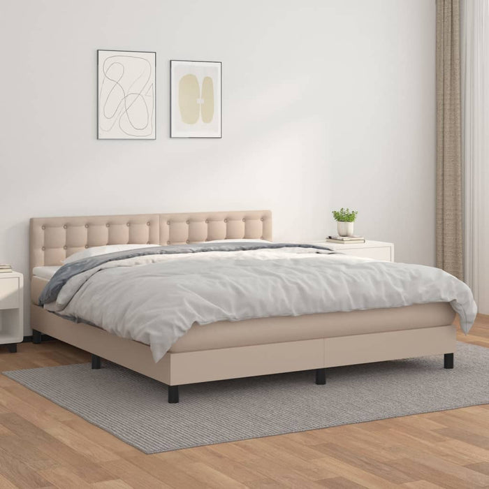 Pat box spring cu saltea, cappuccino, 160x200cm piele ecologică - WALTI WALTI