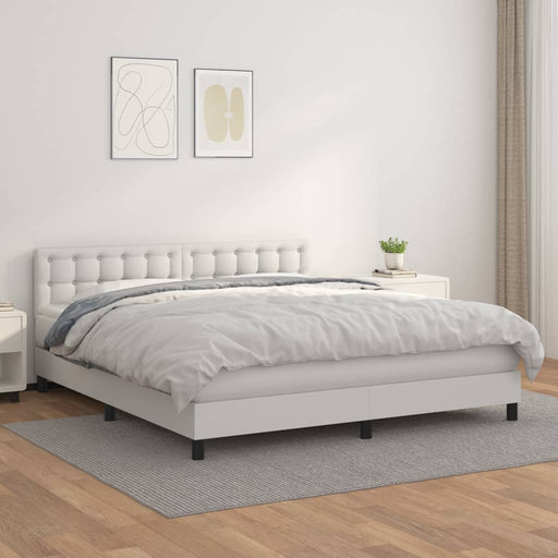 Pat box spring cu saltea, alb, 180x200 cm, piele ecologică - WALTI WALTI