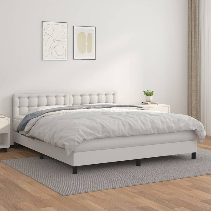 Pat box spring cu saltea, alb, 180x200 cm, piele ecologică - WALTI WALTI